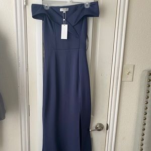 Navy Blue Off the Shoulder Long Dress
